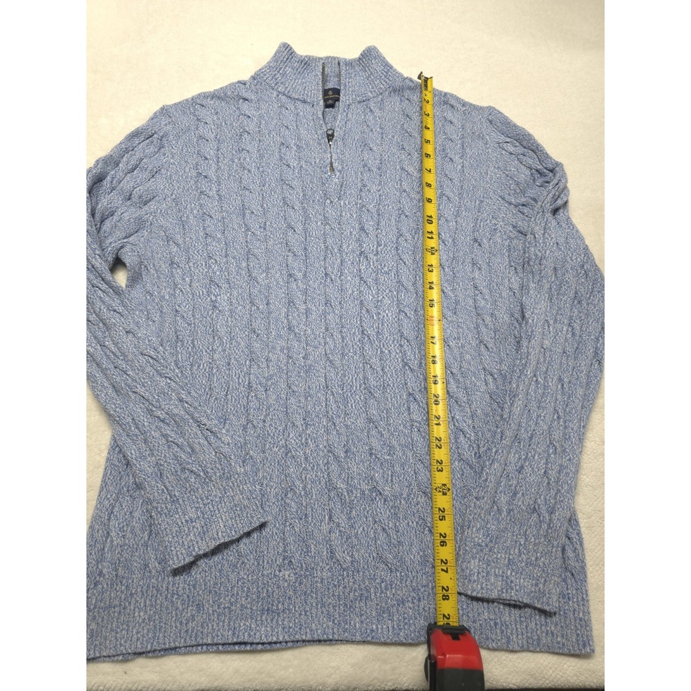 Brooks Brothers Men's XL Quarter Zip Sweater Blue Cable Knit 100% Cotton...